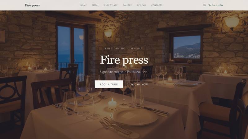 Fire Press fine dining website